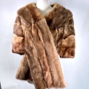 Wells Evansville Vintage Mink Fur Stole Wrap Brown Honey Shawl Collar Shrug OSFM